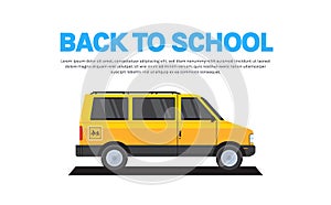 Yellow school bus transport and back to school pupils children transport concept.