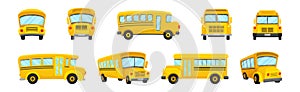 Yellow School Bus Used for Transporting Students Vector Set