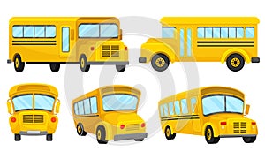 Yellow School Bus Viewed from Different Angles Vector Set