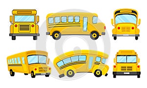 Yellow School Bus Viewed from Different Angles Vector Set