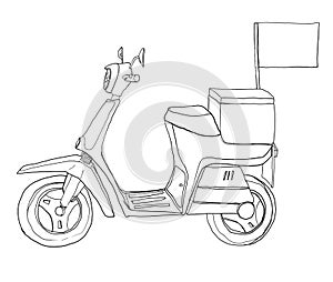 Yellow scooter delivery cute line art illustration