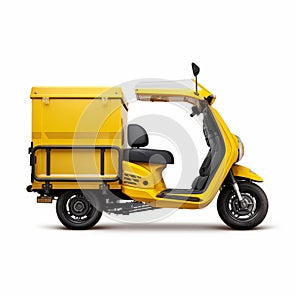 Yellow Scooter With Industrial Design And Product Box
