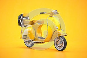Yellow scooter, motor bike or moped on yellow backgroun
