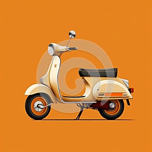 Yellow Scooter On Orange Background In Vray Style