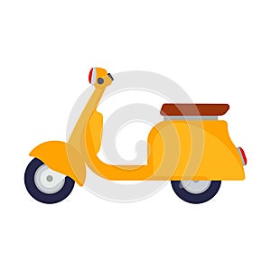 Yellow scooter vector illustration side view flat icon bike design. Transport isolated sport person motor speed. City cycle