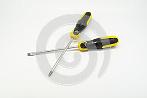 Yellow screwdrivers  isolated on white background