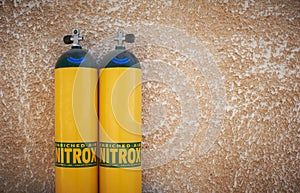 Yellow scuba tanks with nitrox