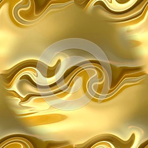 Yellow seamless background with beautiful patterns. Abstraction of liquid gold with patterns and rounded waves