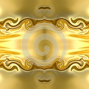 Yellow seamless background with beautiful symmetrical patterns. Abstraction of liquid gold with patterns and rounded waves