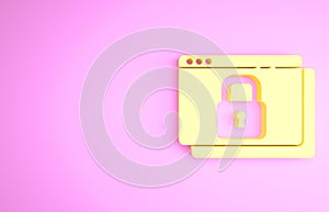 Yellow Secure your site with HTTPS, SSL icon isolated on pink background. Internet communication protocol. Minimalism