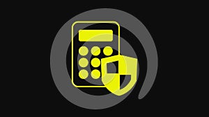 Yellow Security system control panel with display icon isolated on black background. Keypad of security system for