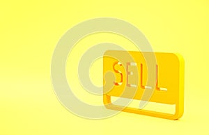 Yellow Sell button icon isolated on yellow background. Financial and stock investment market concept. Minimalism concept