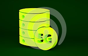 Yellow Server 5G new wireless internet wifi connection icon isolated on green background. Global network high speed