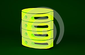 Yellow Server, Data, Web Hosting icon isolated on green background. Minimalism concept. 3d illustration 3D render
