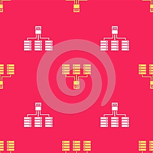 Yellow Server, Data, Web Hosting icon isolated seamless pattern on red background. Vector Illustration