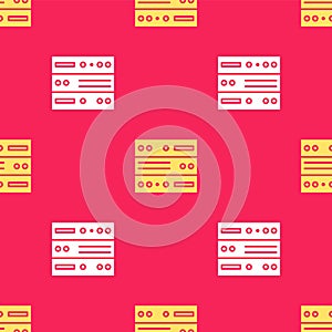 Yellow Server, Data, Web Hosting icon isolated seamless pattern on red background. Vector Illustration