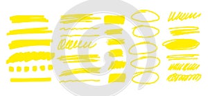 Yellow set highlighter elements. Underline element, color text mark