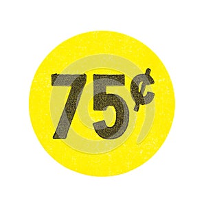 Yellow seventy five cent garage sale sticker