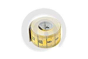 Yellow sewing tape isolated on a white background, saved path