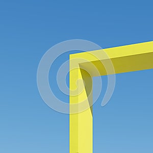 Yellow shape straight building with shadows on sky background. Minimal architecture Ideas concept. 3D Render