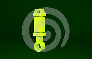 Yellow Shock absorber icon isolated on green background. Minimalism concept. 3d illustration 3D render