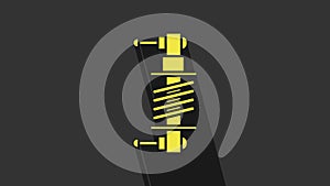 Yellow Shock absorber icon isolated on grey background. 4K Video motion graphic animation
