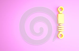Yellow Shock absorber icon isolated on pink background. Minimalism concept. 3d illustration 3D render