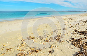 Yellow shore and blue sea in Fiume Santo