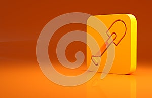 Yellow Shovel icon isolated on orange background. Gardening tool. Tool for horticulture, agriculture, farming