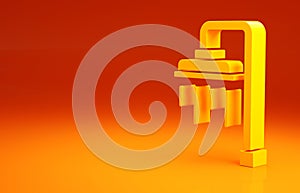 Yellow Shower head with water drops flowing icon isolated on orange background. Minimalism concept. 3d illustration 3D