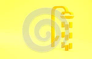 Yellow Shower head with water drops flowing icon isolated on yellow background. Minimalism concept. 3d illustration 3D