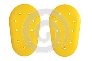 yellow side inserts polymer protector, guard protectors, safety for protection body isolated in white background