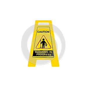 Yellow sign caution cleaning in progress isolated. Vector illustration.