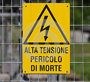 Yellow sign for danger high voltage attention 1 photo