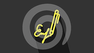 Yellow Signature line icon isolated on grey background. Pen and undersign, underwrite, ratify symbol. 4K Video motion