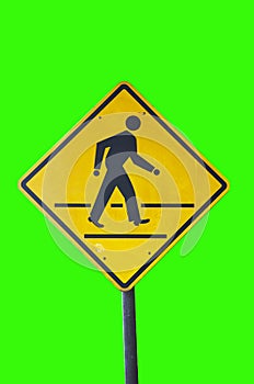 Yellow signs to beware human walk cross road