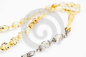 Yellow and silver beads sequenced, short rosary, tespih tesbih