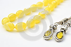 Yellow and silver beads sequenced, short rosary, tespih tesbih