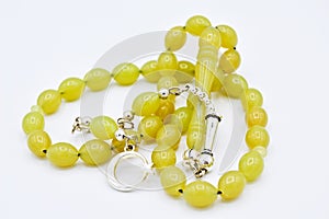 Yellow and silver beads sequenced, short rosary, tespih tesbih