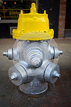 Yellow and silver fire hydrant on the street
