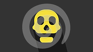 Yellow Skull icon isolated on grey background. Happy Halloween party. 4K Video motion graphic animation
