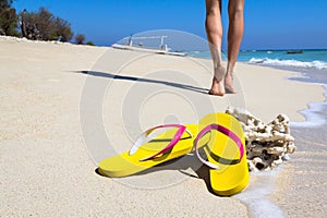 Yellow slates on a beach