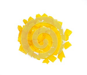 Yellow Sliced pepper isolated on white background. top view