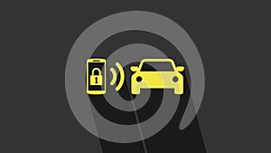 Yellow Smart car alarm system icon isolated on grey background. The smartphone controls the car security on the wireless