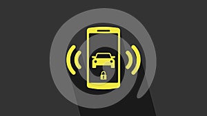 Yellow Smart car alarm system icon isolated on grey background. The smartphone controls the car security on the wireless