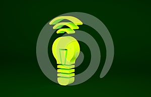 Yellow Smart light bulb system icon isolated on green background. Energy and idea symbol. Internet of things concept