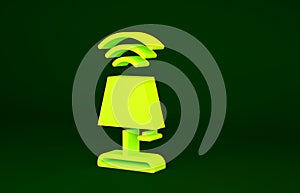 Yellow Smart table lamp system icon isolated on green background. Internet of things concept with wireless connection