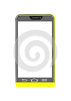 Yellow smartphone computer graphics having white display. Isolated phone illustration on white background