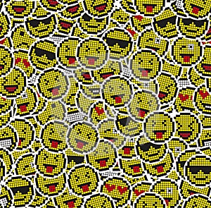 Yellow Smile Face Seamless Pattern. Vector Background
