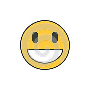 Yellow smiley laughing character t shirt print groovy style vector flat happy smiling comic face